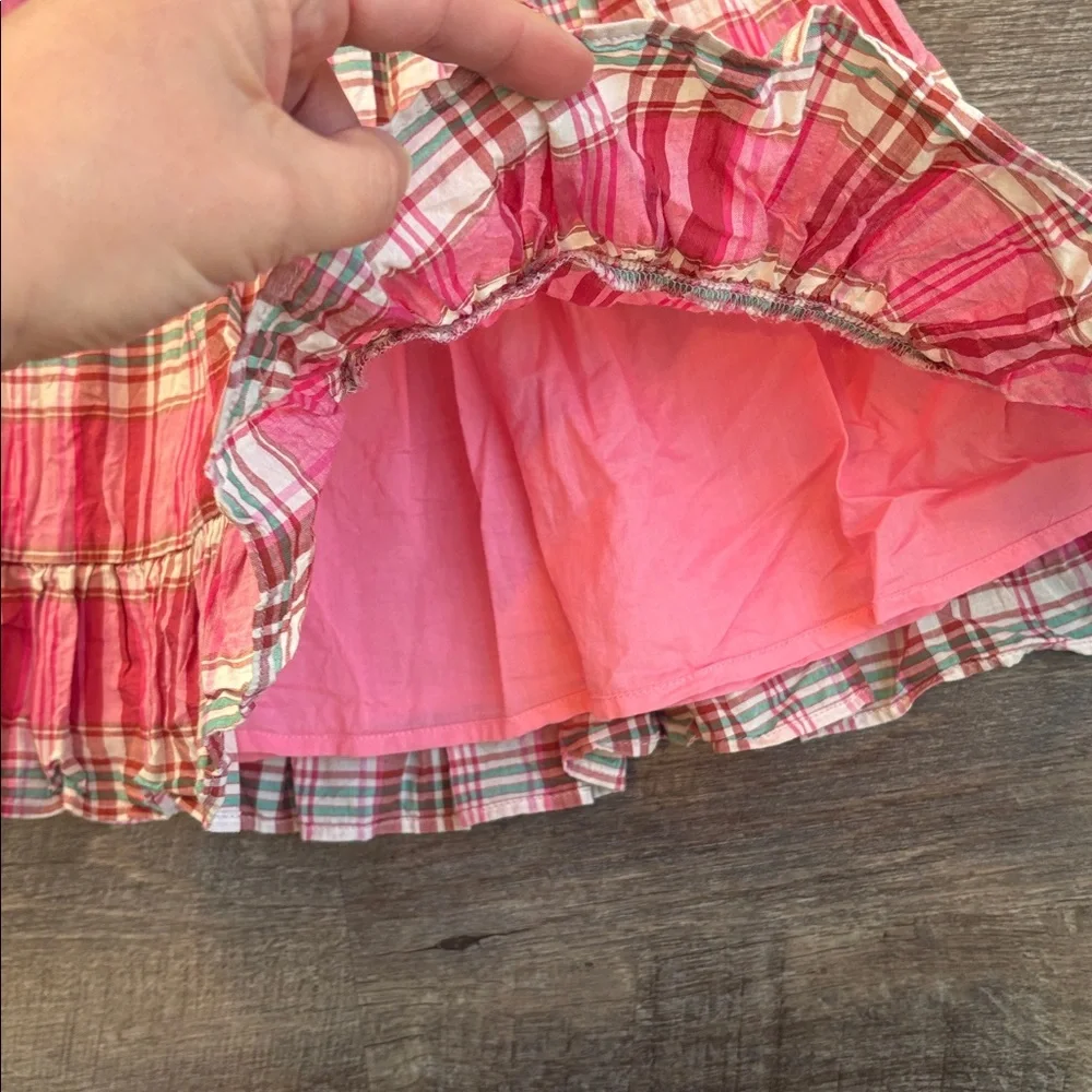 Crewcuts J. Crew Plaid Ruffle Sleeve Dress Girl's 4 Pink and White Sleeveless